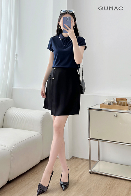 Fash sale ao polo phoi bo soc PLE03028 mau xanh den
