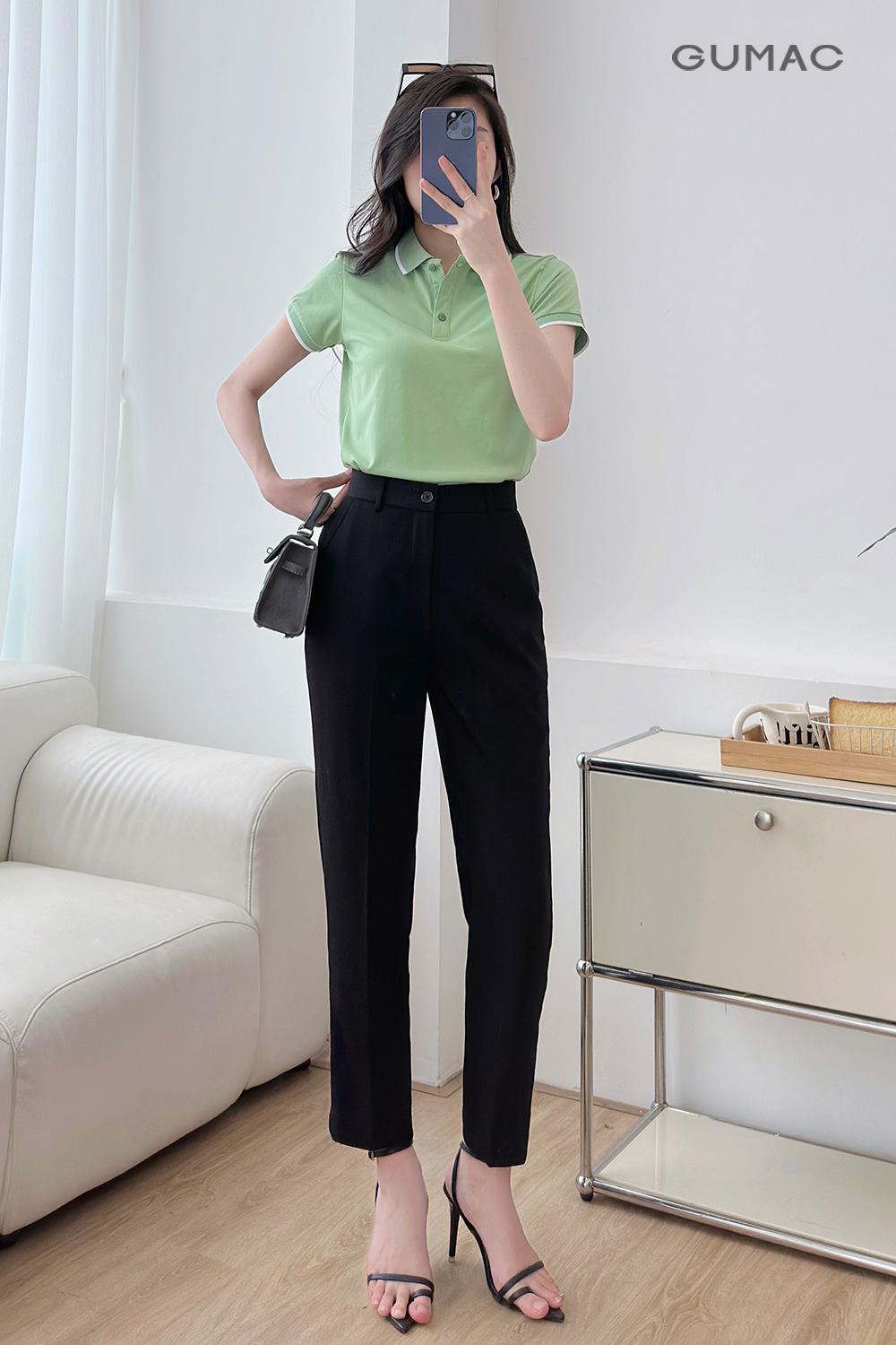 Fash sale ao polo phoi bo soc PLE03028 mau xanh la