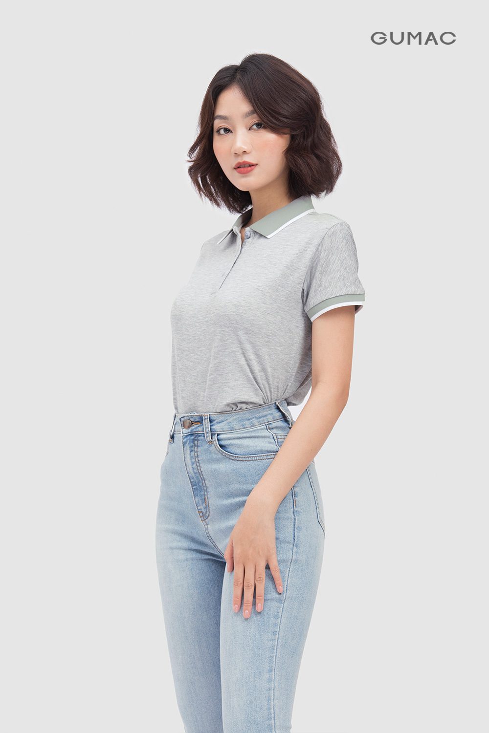 Fash sale ao polo phoi bo soc PLE03028 mau xam