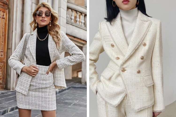 Áo kiểu comple chất dạ tweed quý phái