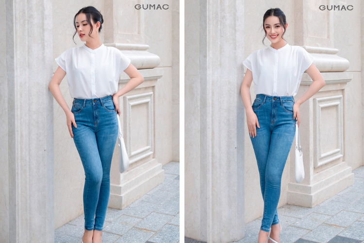 Áo sơ mi với quần skinny