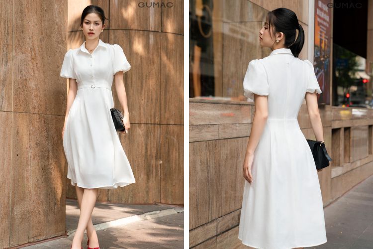 Đầm sơ mi tay phồng khi đi phỏng vấn