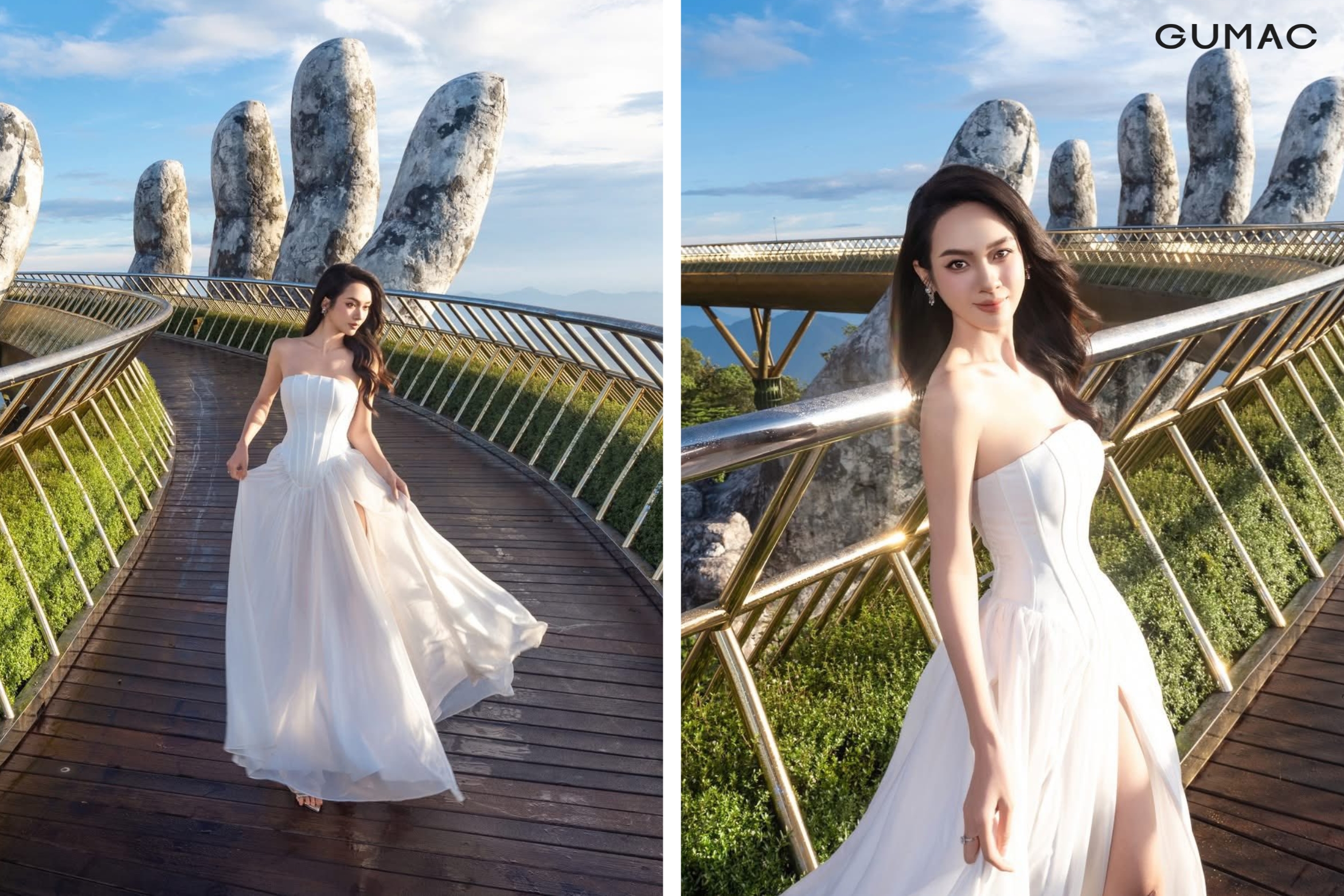 mặc maxi xẻ tà đi Bà Nà Hill ở Cầu Vàng