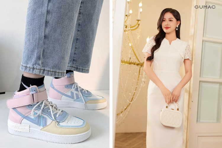 Mặc váy bút chì đi giày Sneaker