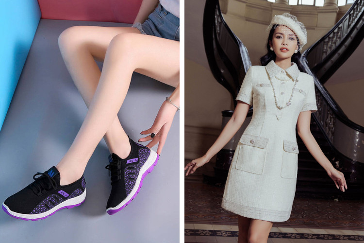 Mặc váy dạ đi giày Sneaker