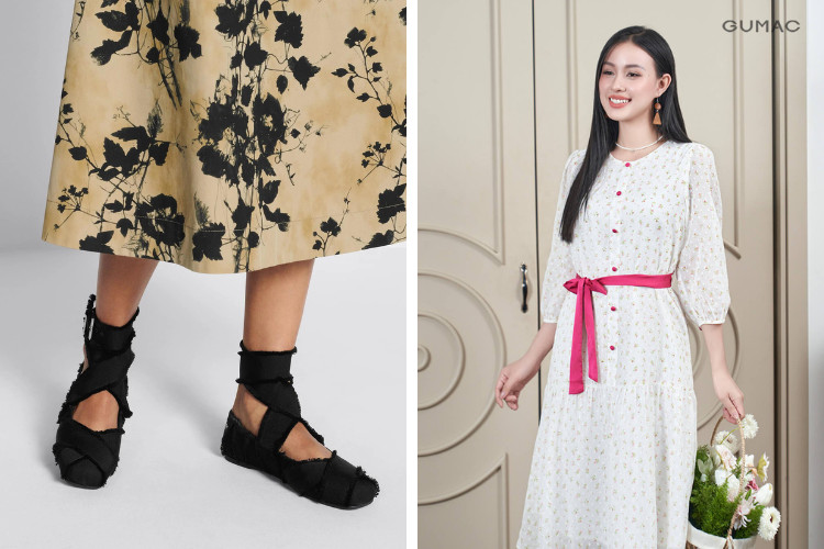 Mặc váy suông đi giày ballet