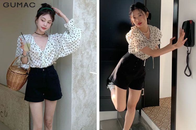 Mẫu áo chấm bi đẹp nhất với quần short