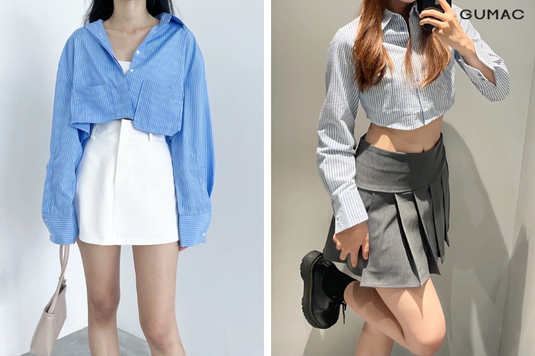 kieu ao so mi croptop hoa tiet soc