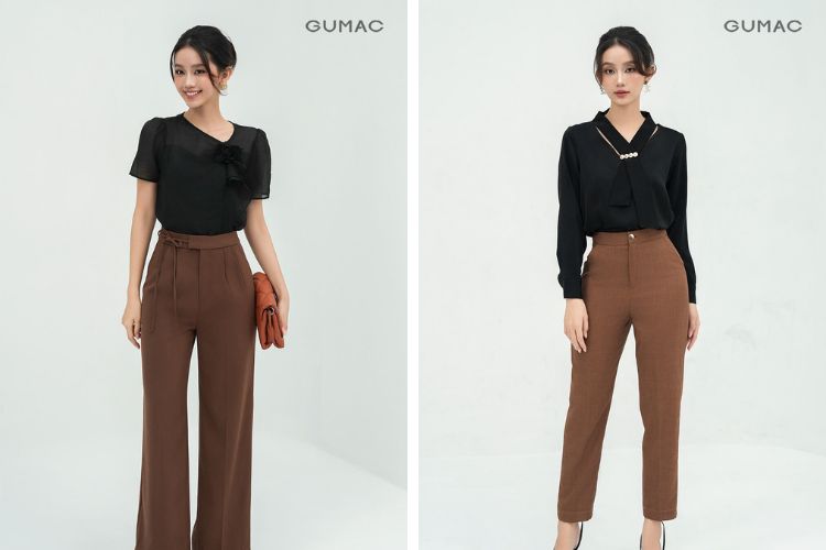 Áo đen kết hợp quần màu nâu Áo đen kết hợp quần màu nâu