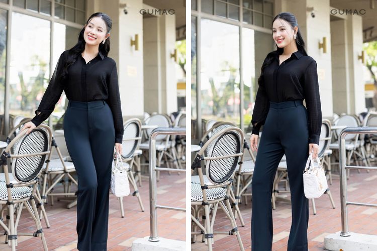 Áo đen kết hợp quần màu xanh Áo đen kết hợp quần màu xanh