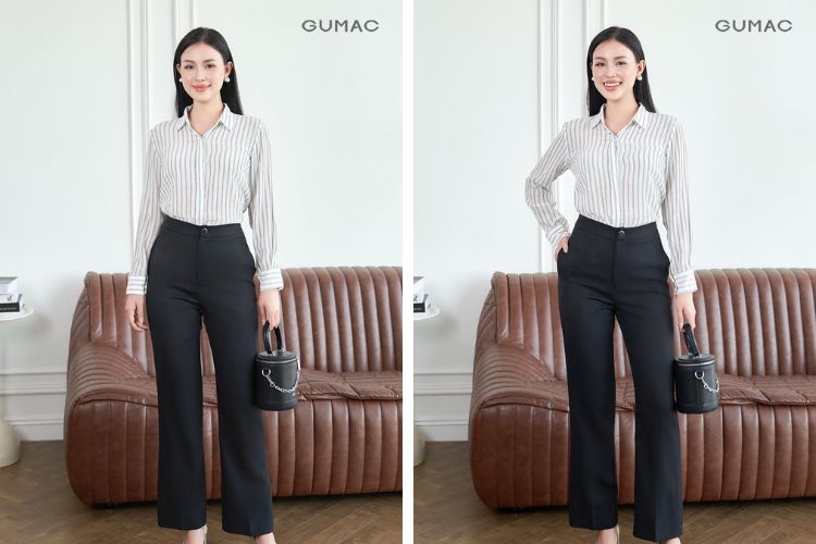Áo họa tiết mặc quần đen Áo họa tiết mặc quần đen