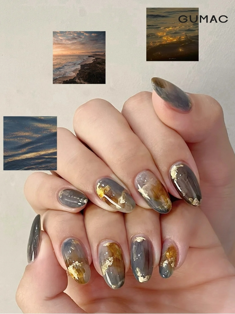 kieu nail tay mau xam vang