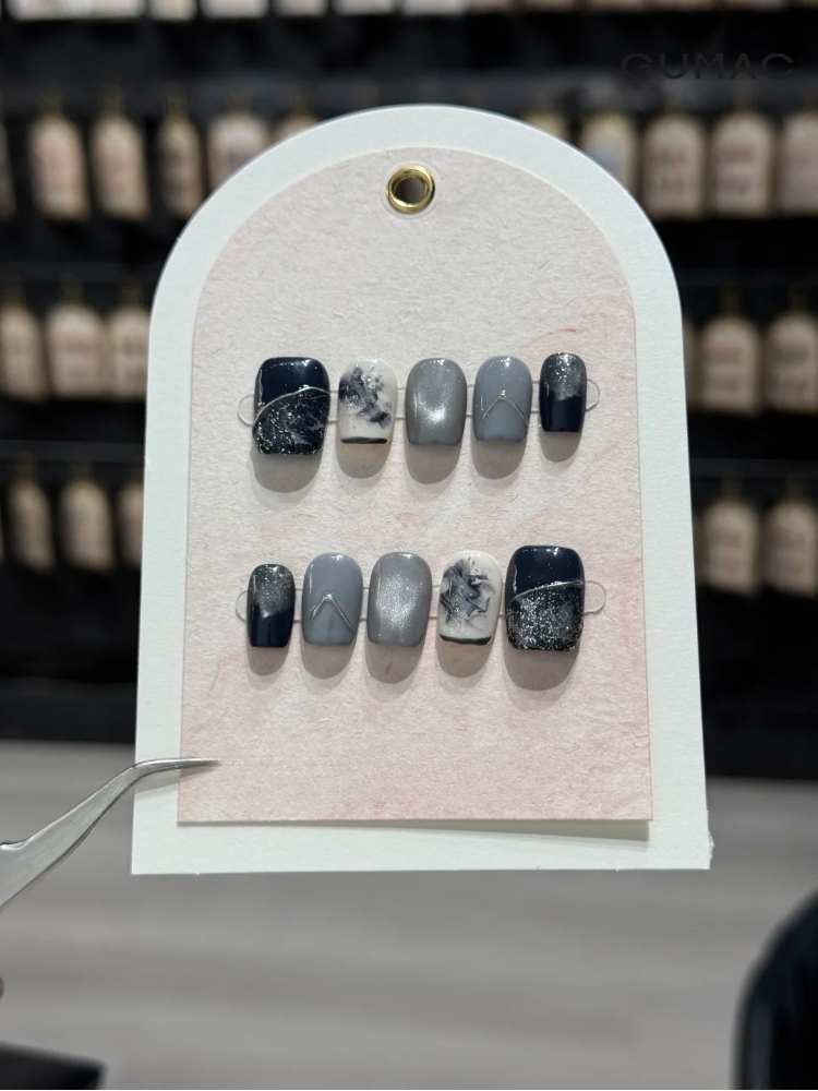 mau nail mau xam xanh