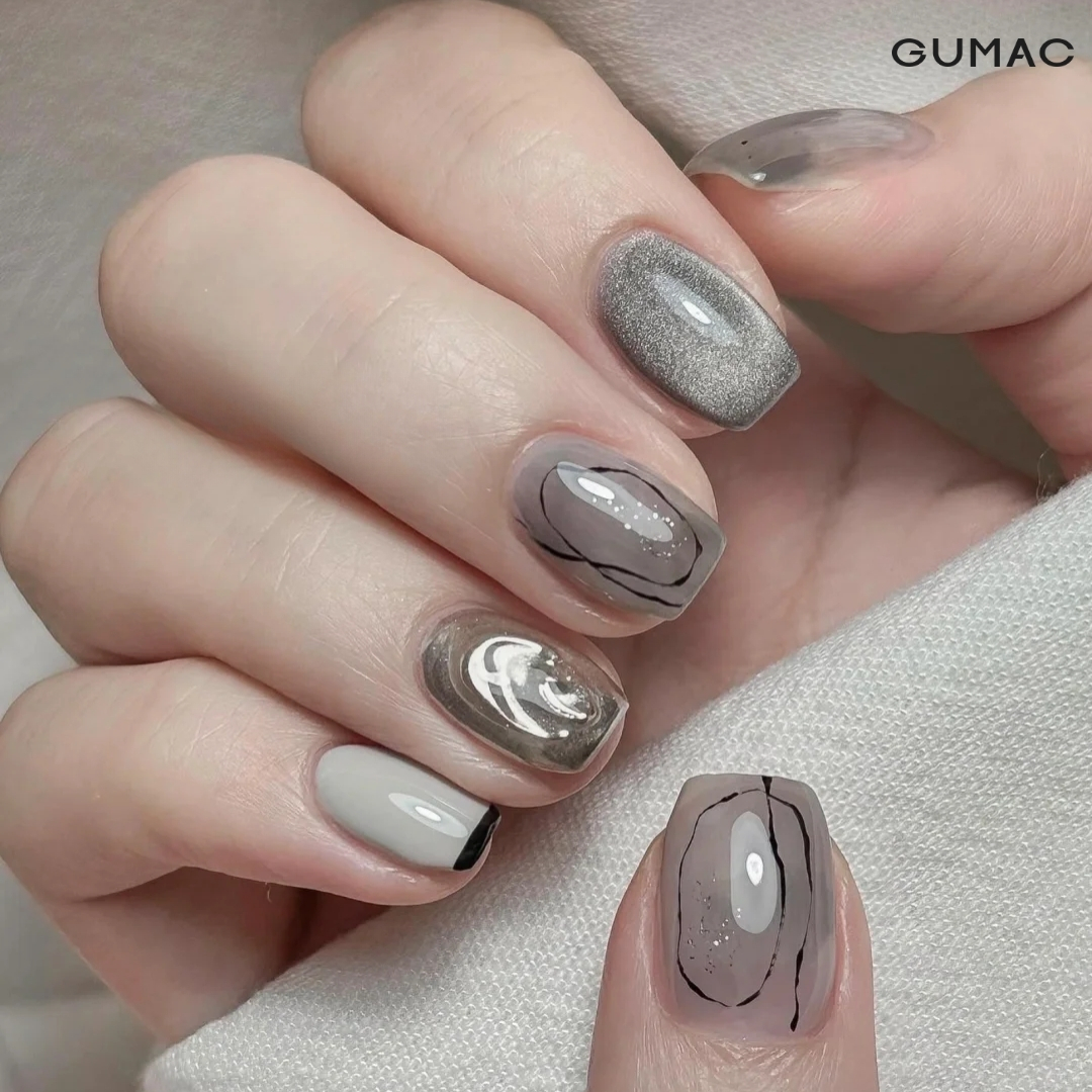 nail mau xam dap gel