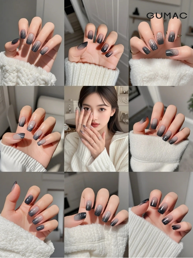 nail mau xam khoi ombre