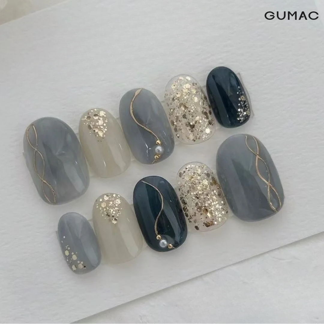 nail mau xam xanh