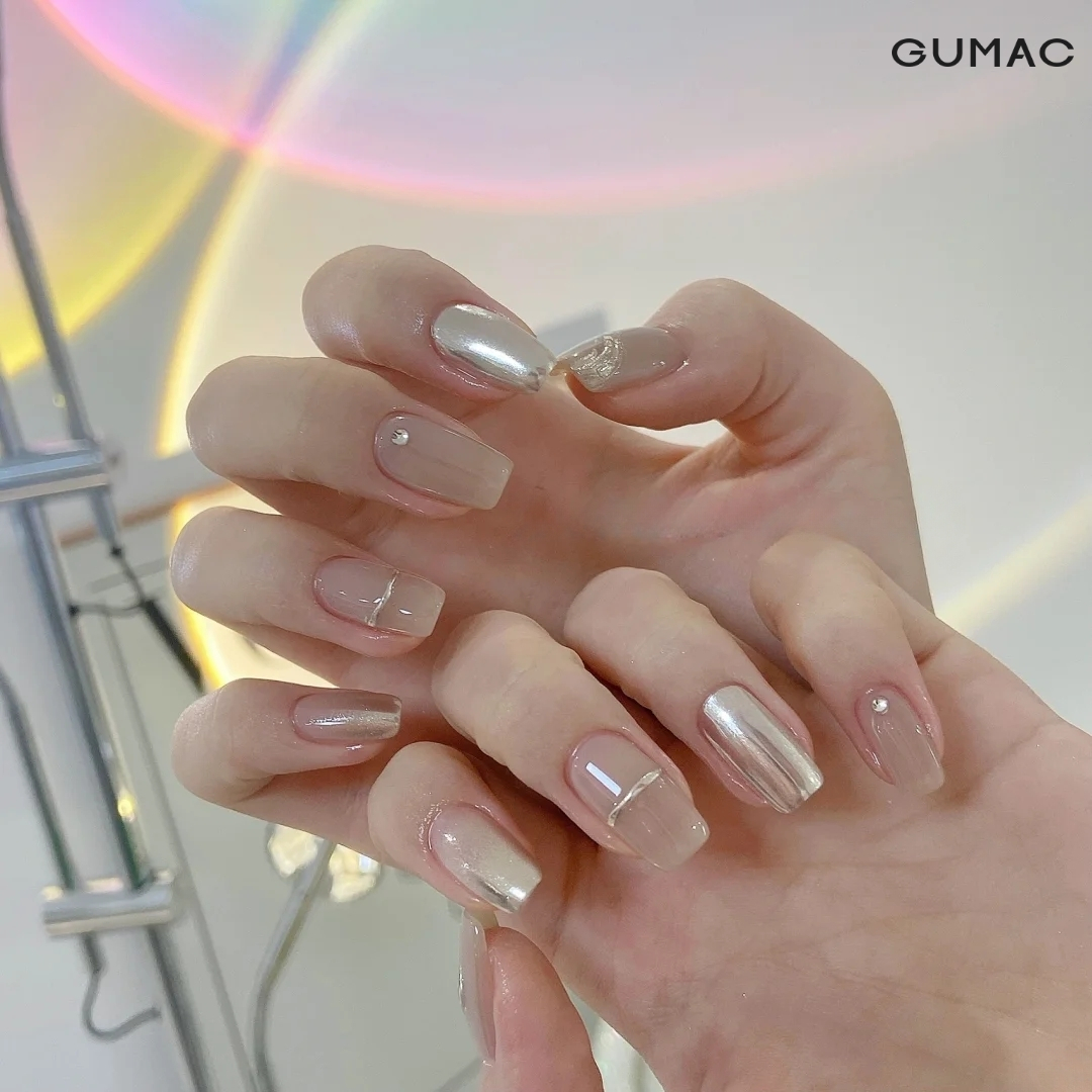 cac mau nail trang guong noi