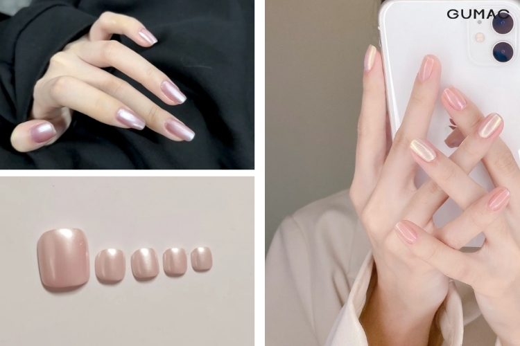 mau nail trang guong hong nhe nhang