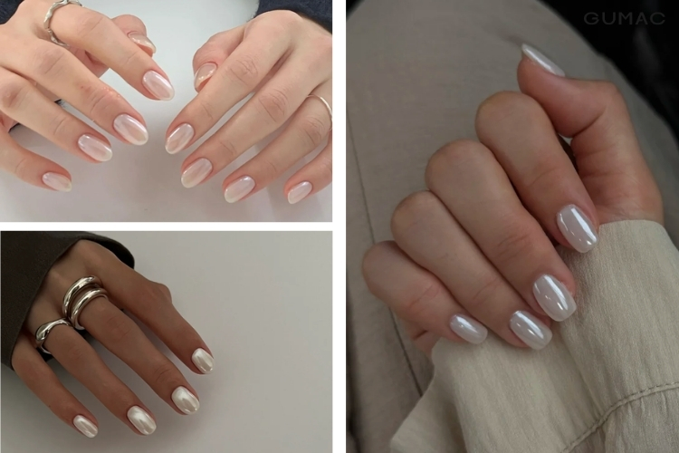 mau nail trang guong ngoc trai