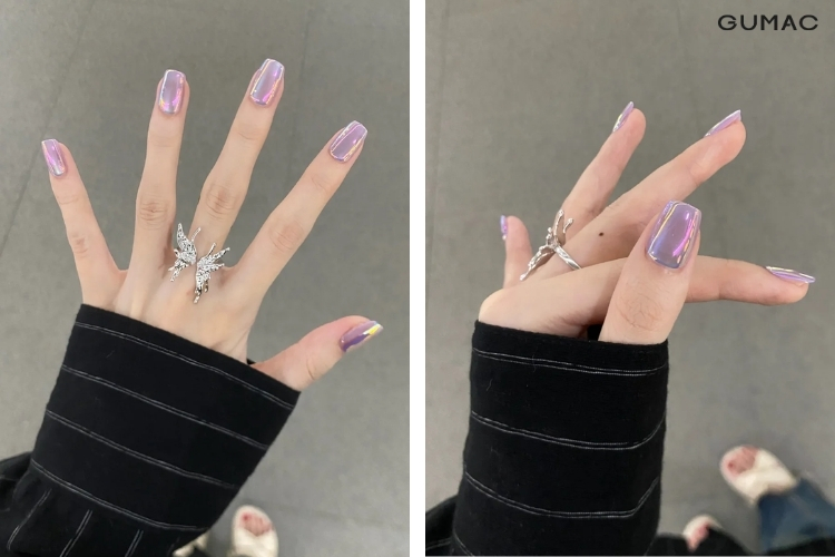 mau nail trang guong sang chanh mau tim