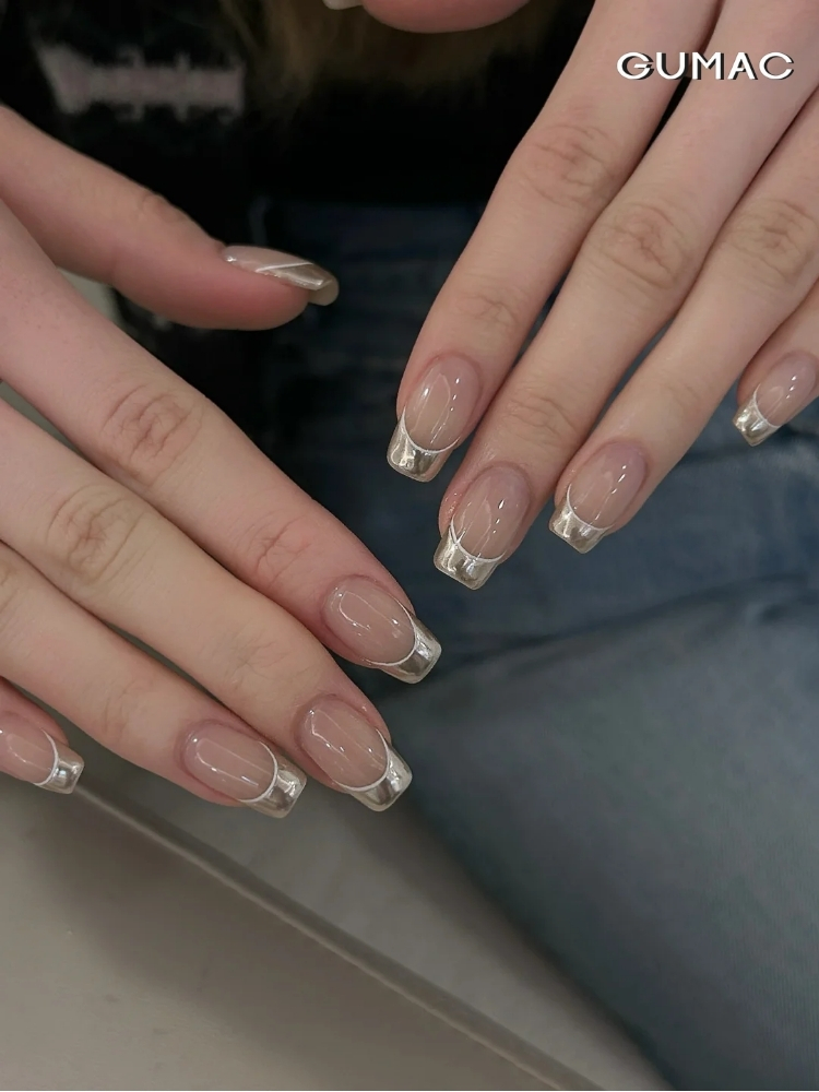 nail trang guong bac french dau mong