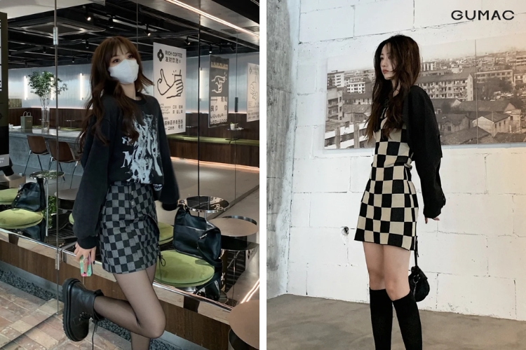 mau chan vay hoa tiet checkerboard