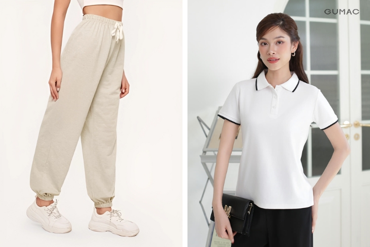 Áo polo croptop với quần jogger