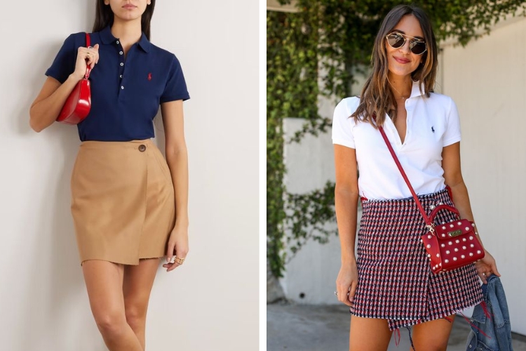 Kết hợp áo polo với chân váy chữ A cách điệu xinh xắn