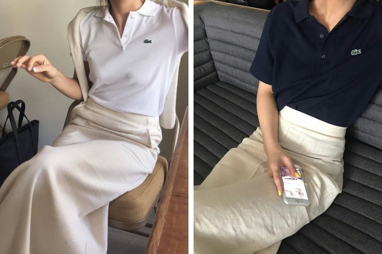 Mặc áo polo đẹp cùng chân váy bút chì thanh lịch