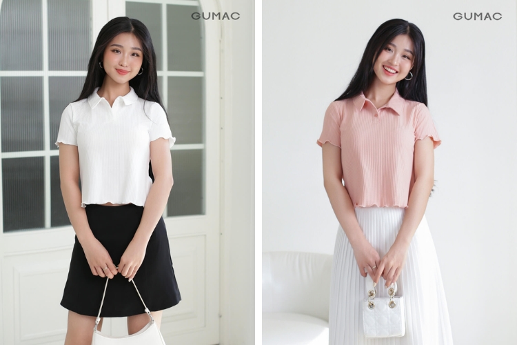 Mix áo thun polo nữ với chân váy hợp gu xinh xắn
