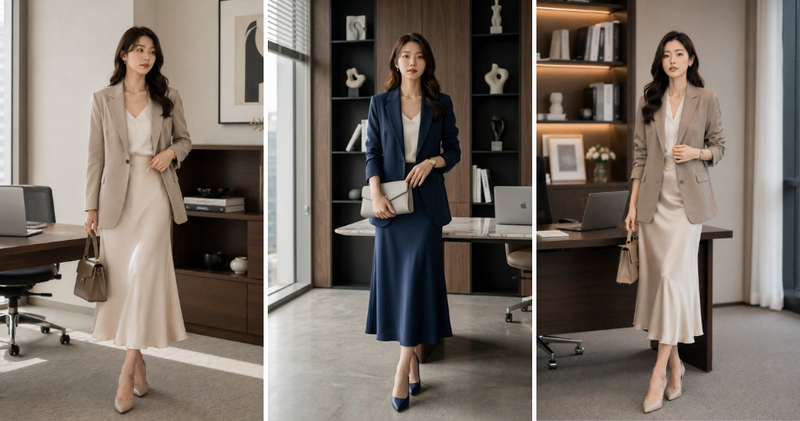 Chân váy đuôi cá phối cùng áo blazer tôn lên đường cong quyến rũ của phái đẹp.