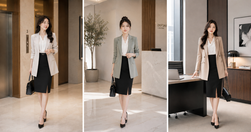 Sự quyến rũ của chân váy body xẻ tà kết hợp với vẻ ngoài có phần cá tính của áo blazer oversize tạo nên một tổng thể vô cùng cuốn hút.