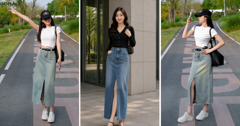 Váy rời jeans dài xẻ tà mang đến vẻ sành điệu với điểm nhấn xẻ tà, giúp dễ di chuyển và khoe đôi chân thon gọn.
