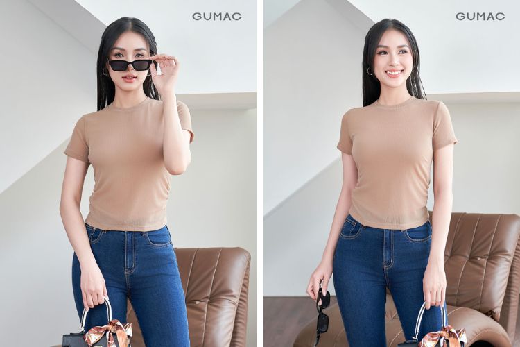 Áo thun phối quần jean đi dã ngoại