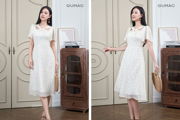 Đầm hoa cổ xoắn đi dã ngoại
