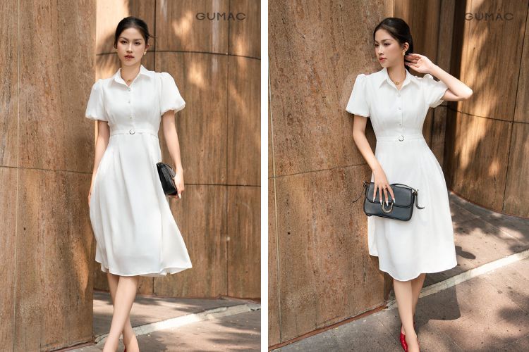 Đầm sơ mi tay phồng đi dã ngoại
