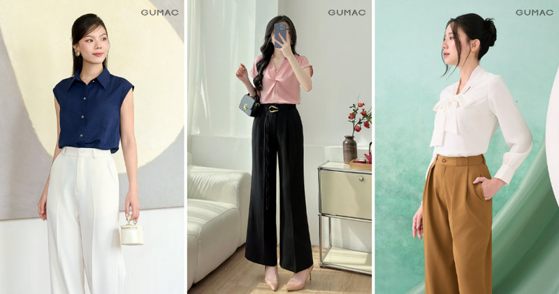 Sự kết hợp giữa quần ống rộng và áo sơ mi thanh lịch, nhẹ nhàng.