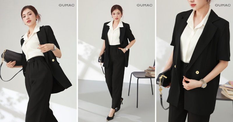 Quần tây ống suông và blazer mỏng nhẹ cho nàng chốn công sở.