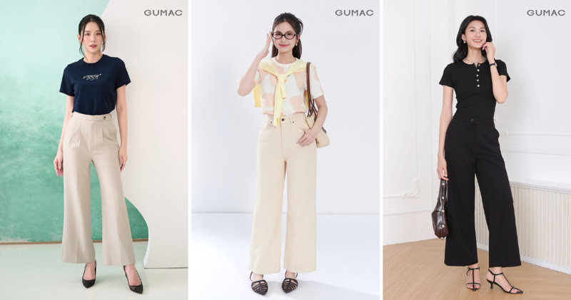 Quần ống rộng mặc cùng áo thun basic thoải mái 