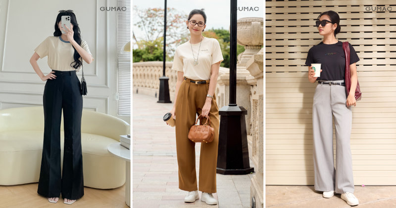 Combo quần ống rộng và áo thun chính là lựa chọn an toàn