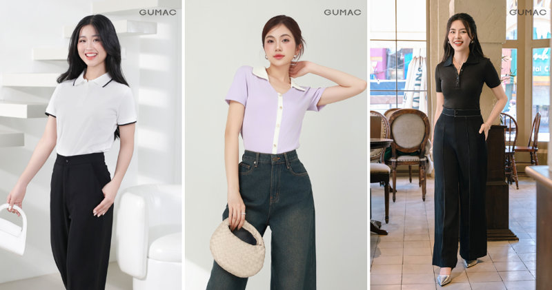 Quần ống rộng và áo polo thoải mái, chuyên nghiệp.