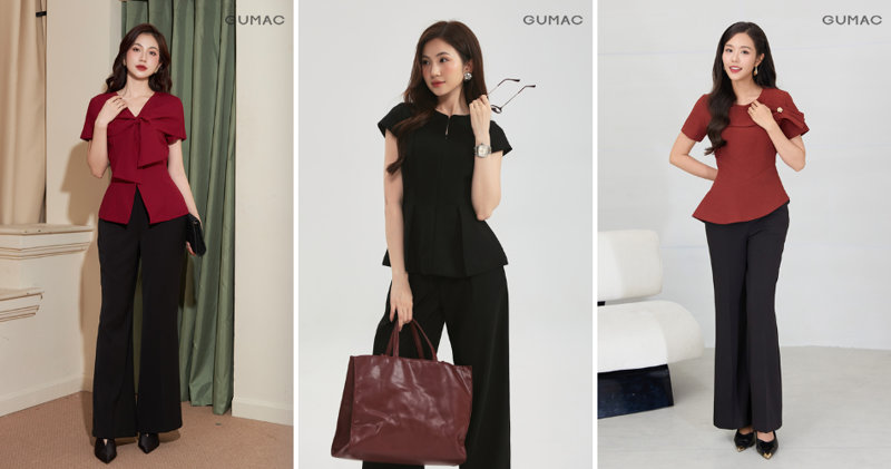 Kết hợp quần vải ống rộng cùng áp peplum giúp tạo điểm nhấn