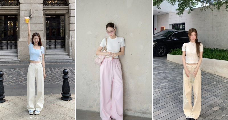 Hack vòng eo một cách tinh tế với combo quần ống rộng và áo croptop.