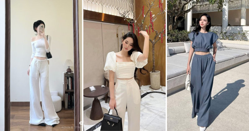 Áo croptop mặc cùng quần ống rộng vừa trẻ trung vừa tôn dáng rõ rệt.