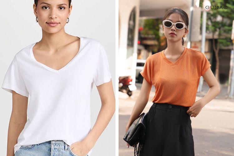 Cách phối đồ với áo thun cổ tim nữ