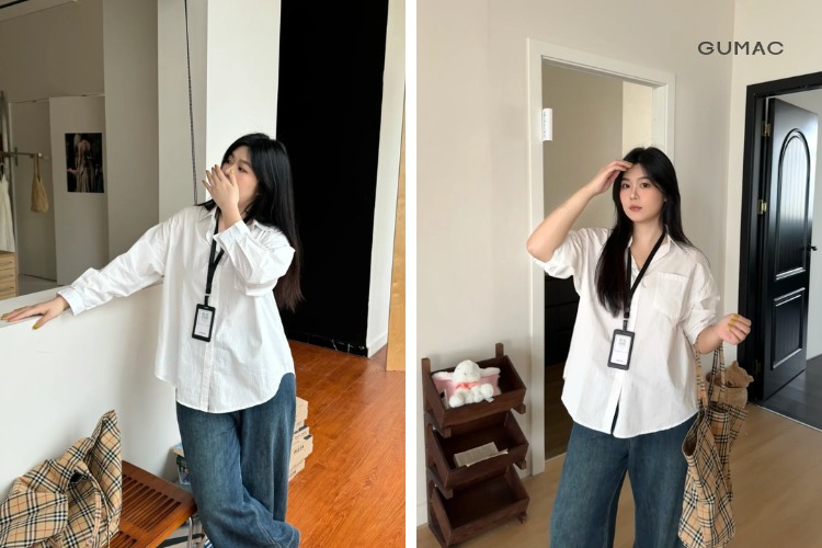 ao so mi trang form oversize