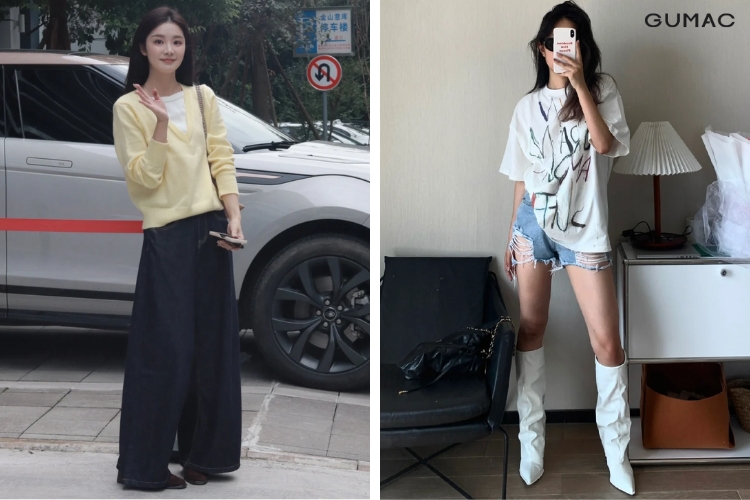 outfit boot phoi voi ao phong va quan jean
