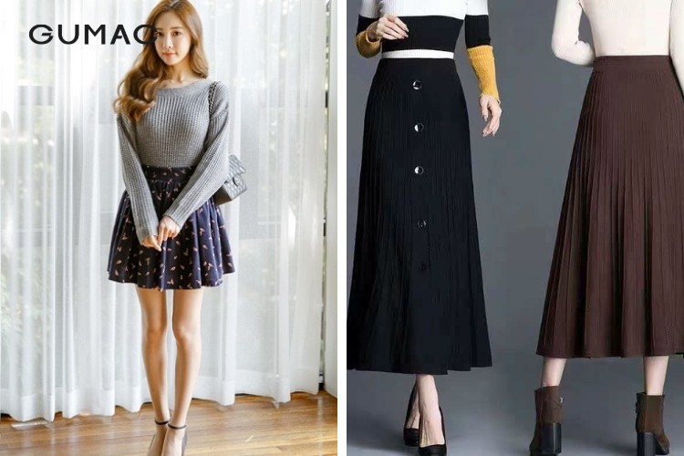Cách mix áo len với chân váy xòe