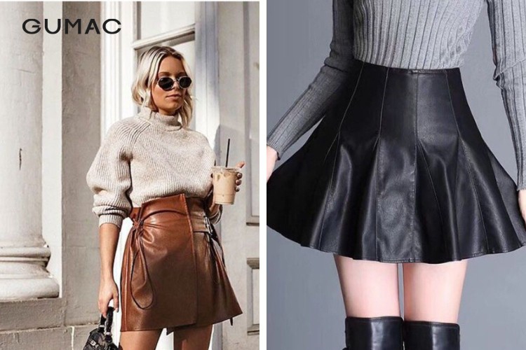 Cách phối chân váy da với áo len