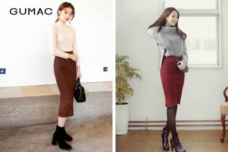 Tone sur tone với chân váy len cùng áo len